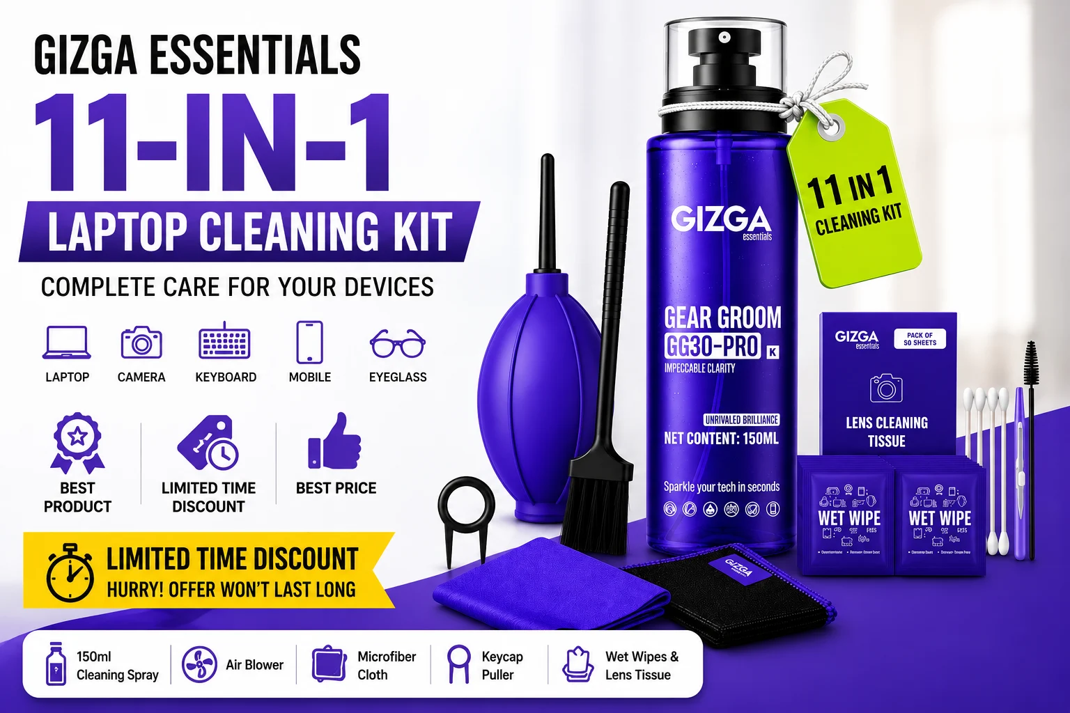 Gizga Essentials 11-in-1 Laptop Cleaning Kit